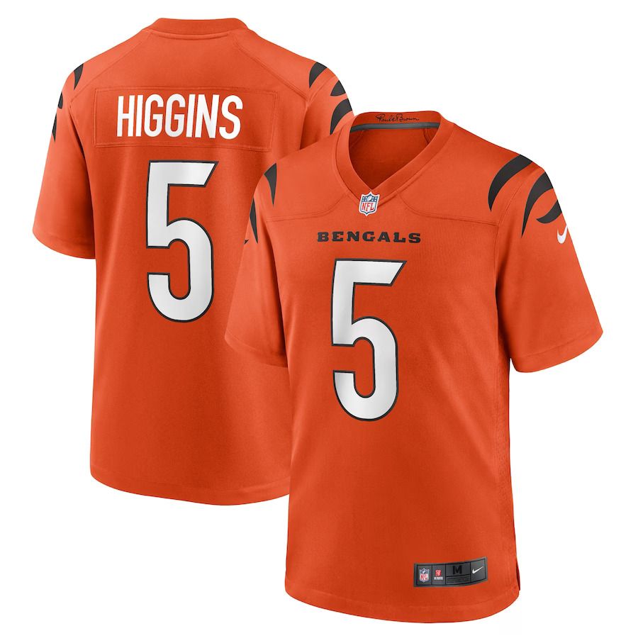 Men Cincinnati Bengals 5 Tee Higgins Nike Orange Alternate Game Player NFL Jersey